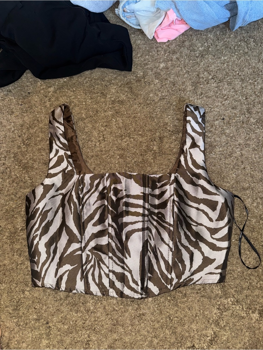 Forever 21 Brown and Cream Zebra-Print Crop Top